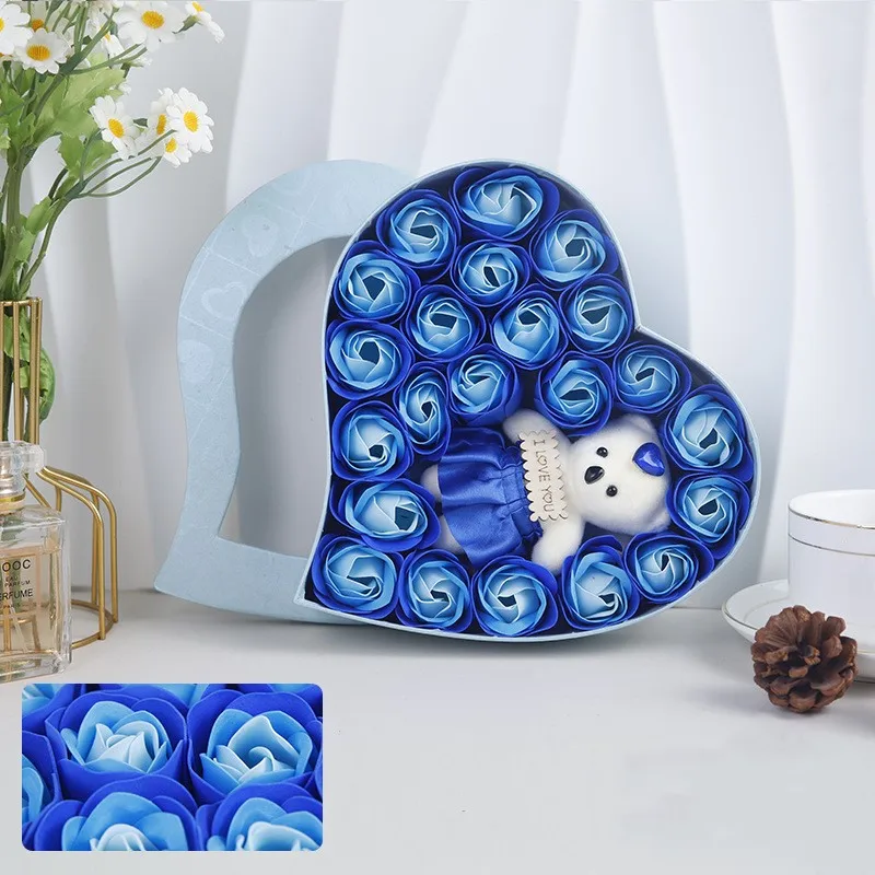 22 Flowers Soap Flower Gift Rose Box Valentines Day Gift Bears Bouquet Wedding Decoration Gift Festival Heart-shaped Box - Image 4