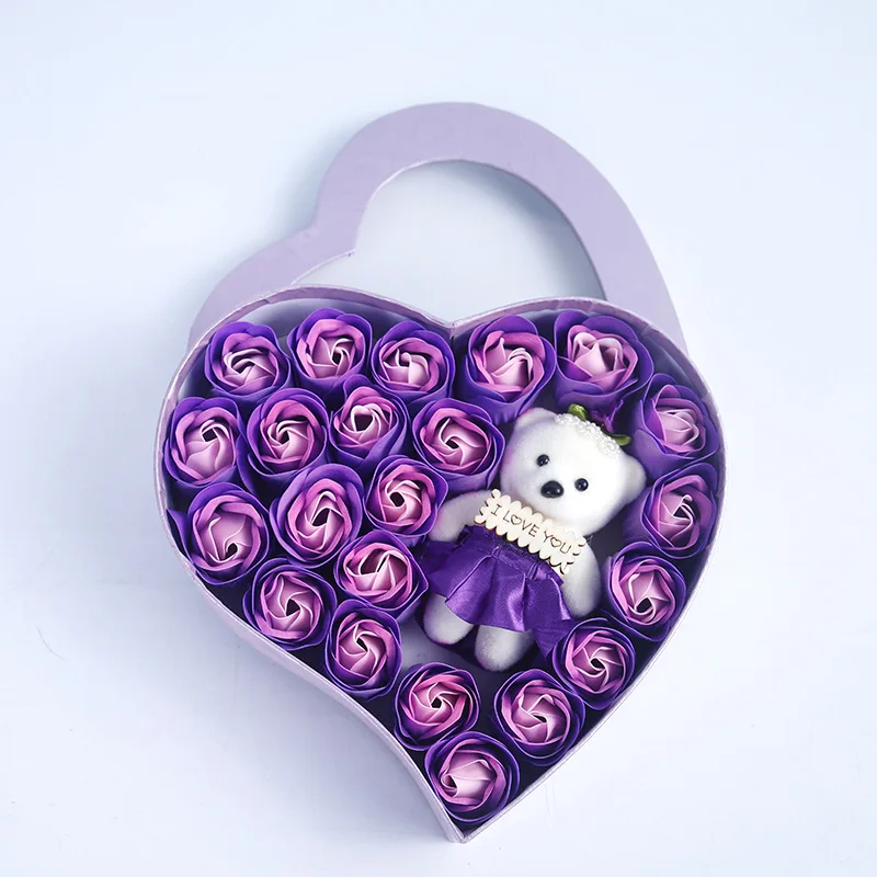 22 Flowers Soap Flower Gift Rose Box Valentines Day Gift Bears Bouquet Wedding Decoration Gift Festival Heart-shaped Box - Image 6