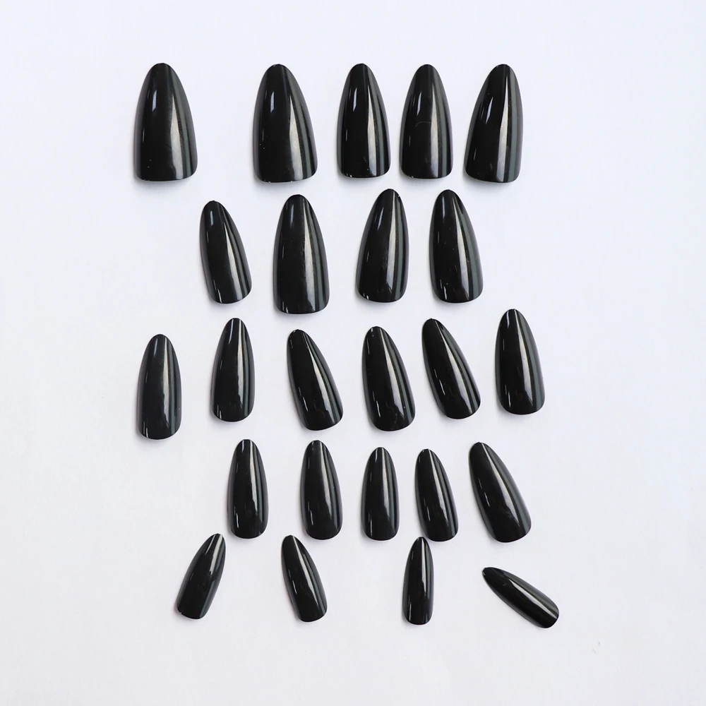 24 Artificial Acrylic Black Square Head Fake Nails Long Ballet Woman Removable Press On Nails Tip Almond Nail Art False Nail Set - Image 2