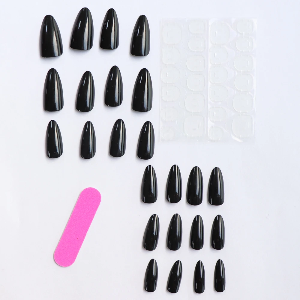 24 Artificial Acrylic Black Square Head Fake Nails Long Ballet Woman Removable Press On Nails Tip Almond Nail Art False Nail Set - Image 3