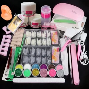 24 In 1 Acrylic Nail Kit For Beginners 12 Color Glitter Acrylic Powder White Clear Pink Acrylic Powder Nails Extension Professio