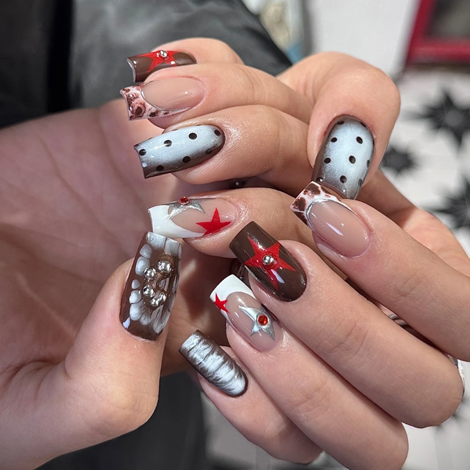 24Pcs Medium Length Coffin False Nails French Tips Press On Nails Fairy Flower Designs Spicy Girls Charms Fake Nails Patches - Image 6