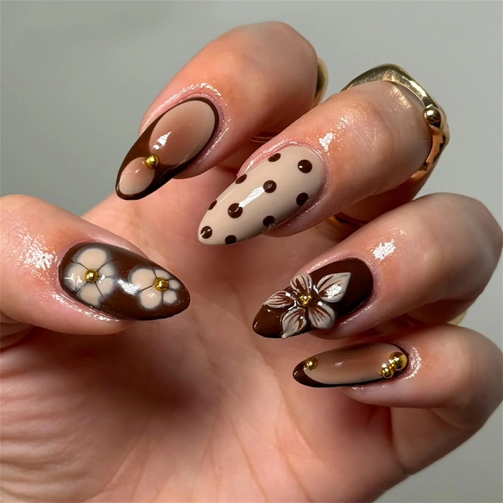 24Pcs Medium Length Coffin False Nails French Tips Press On Nails Fairy Flower Designs Spicy Girls Charms Fake Nails Patches - Image 2