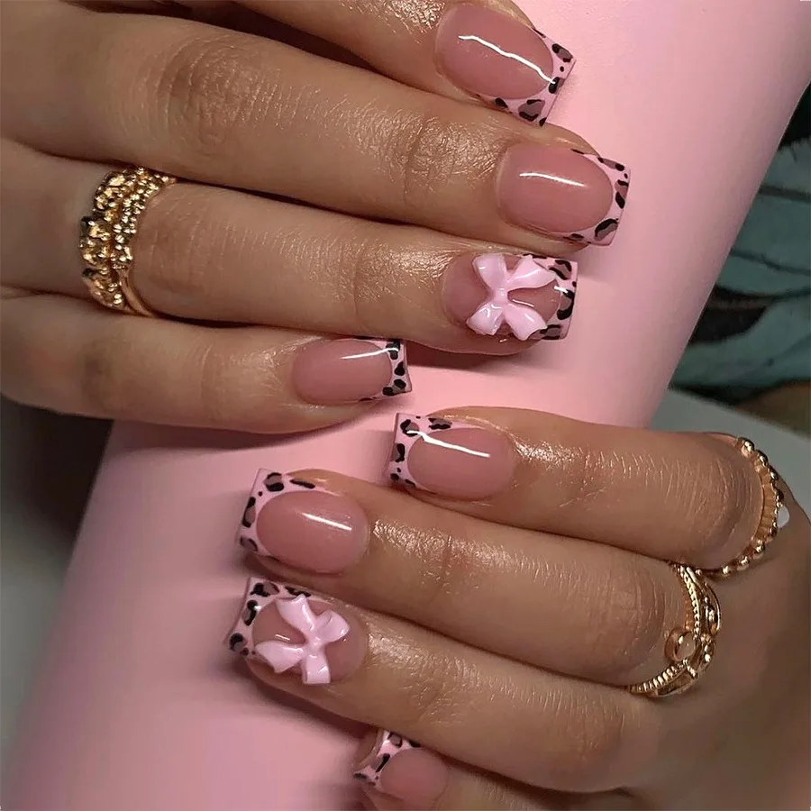 24Pcs Medium Length Coffin False Nails French Tips Press On Nails Fairy Flower Designs Spicy Girls Charms Fake Nails Patches - Image 5