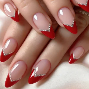 24Pcs Red French False Nails Easy Wear Manicure Set for Women Daily Party Wear