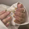 24Pcs/set Mid-length Square Press on Nails Yellow Flower Pattern Fake Nails Summer Wearable False Nails Uñas Накладные Ногти 네일팁