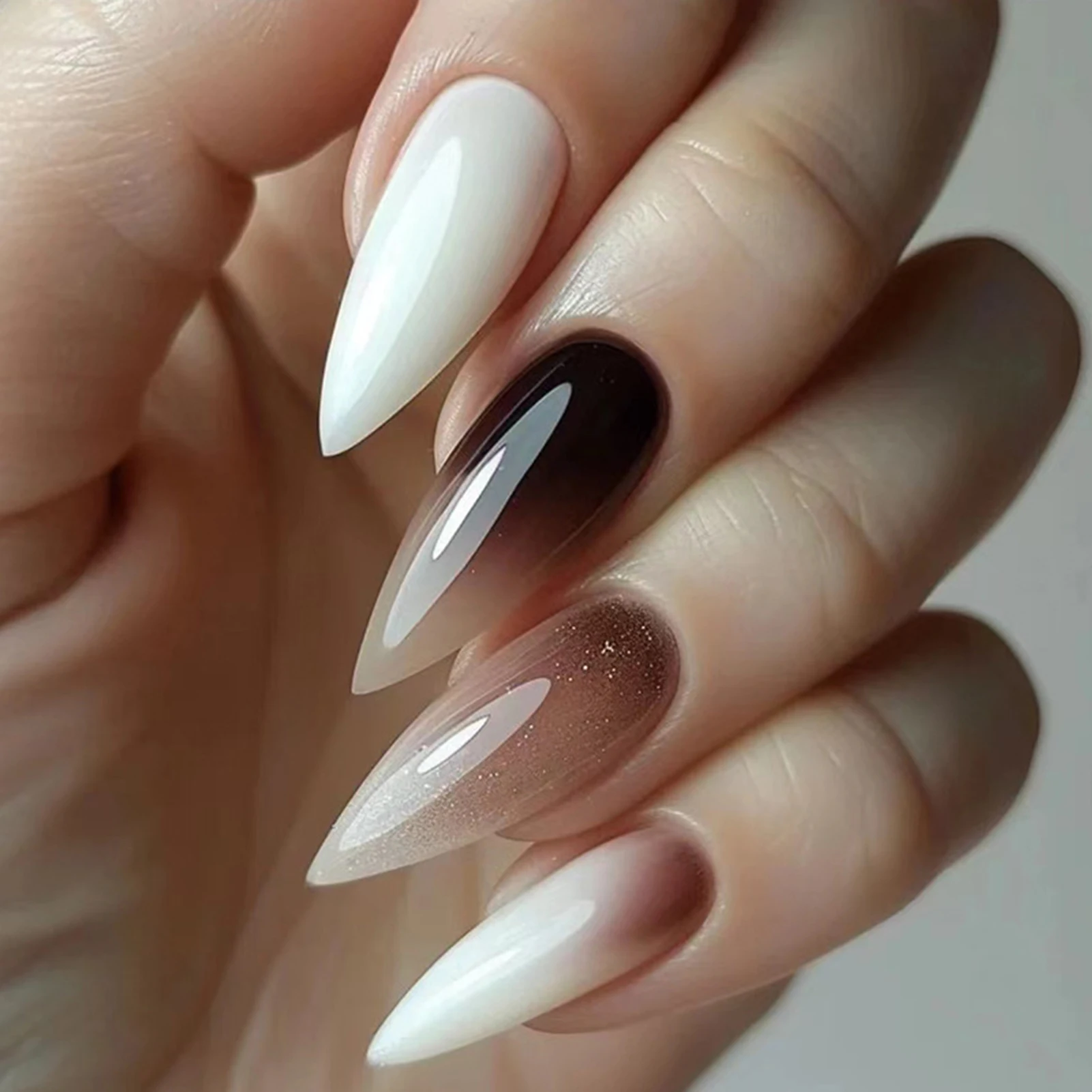 24pcs Black Gradients Long Paragraph Fashion Manicure Patch Reusable Adhesive False Nails Almond Fake Nails Press On Stiletto - Image 3