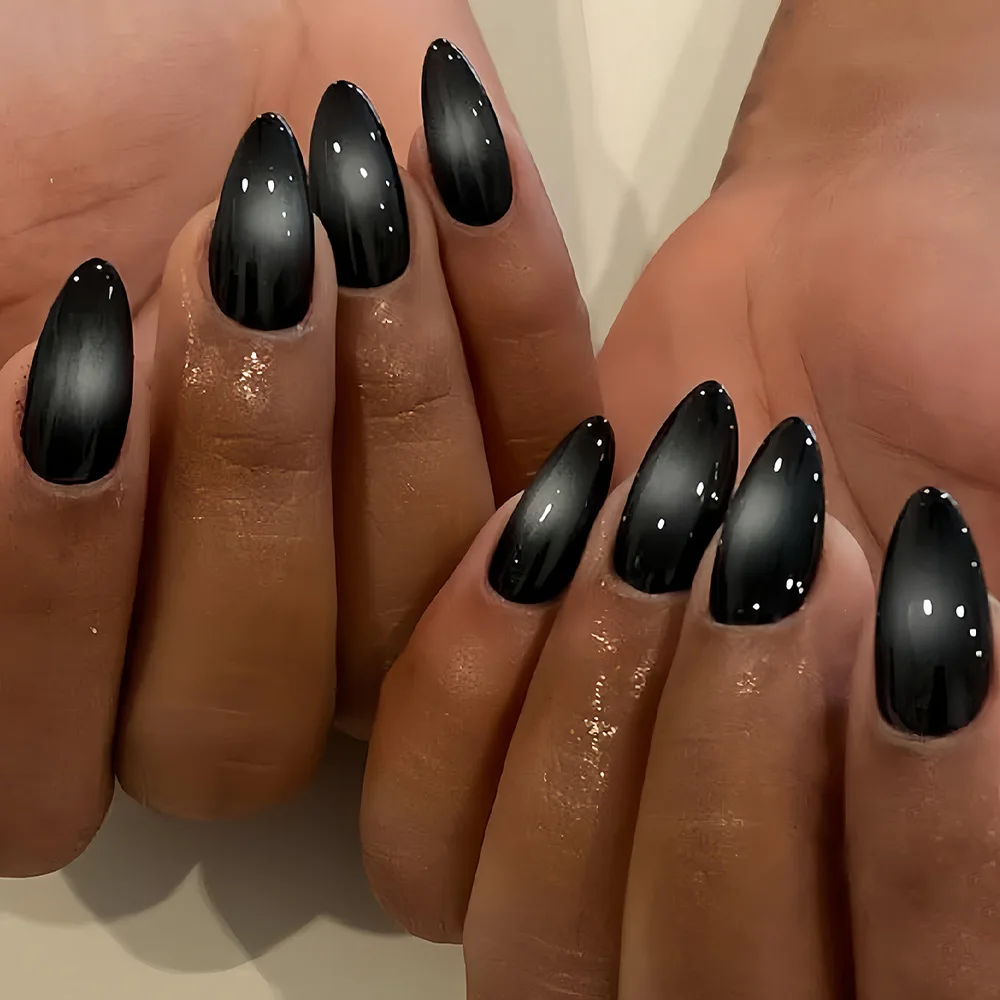 24pcs Black Gradients Long Paragraph Fashion Manicure Patch Reusable Adhesive False Nails Almond Fake Nails Press On Stiletto - Image 4
