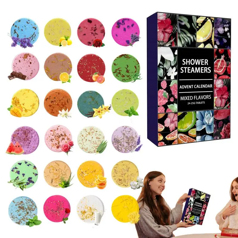 24pcs Shower Steamers Advent Calendar kit Aromatherapy Shower Bombs Self Care and Relaxation Stress Relief Bath Bombs - Image 2