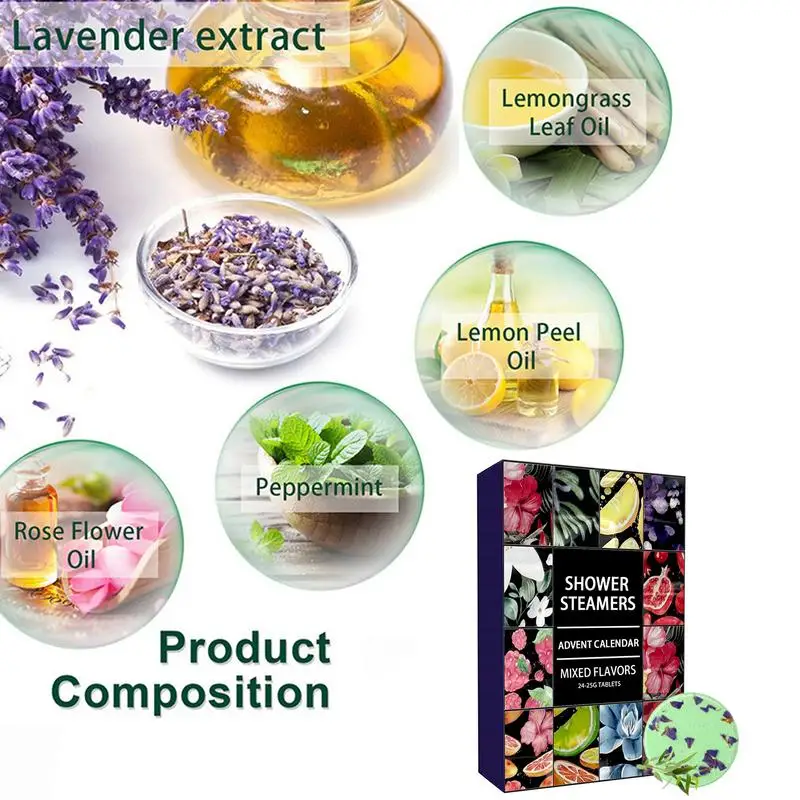 24pcs Shower Steamers Advent Calendar kit Aromatherapy Shower Bombs Self Care and Relaxation Stress Relief Bath Bombs - Image 4