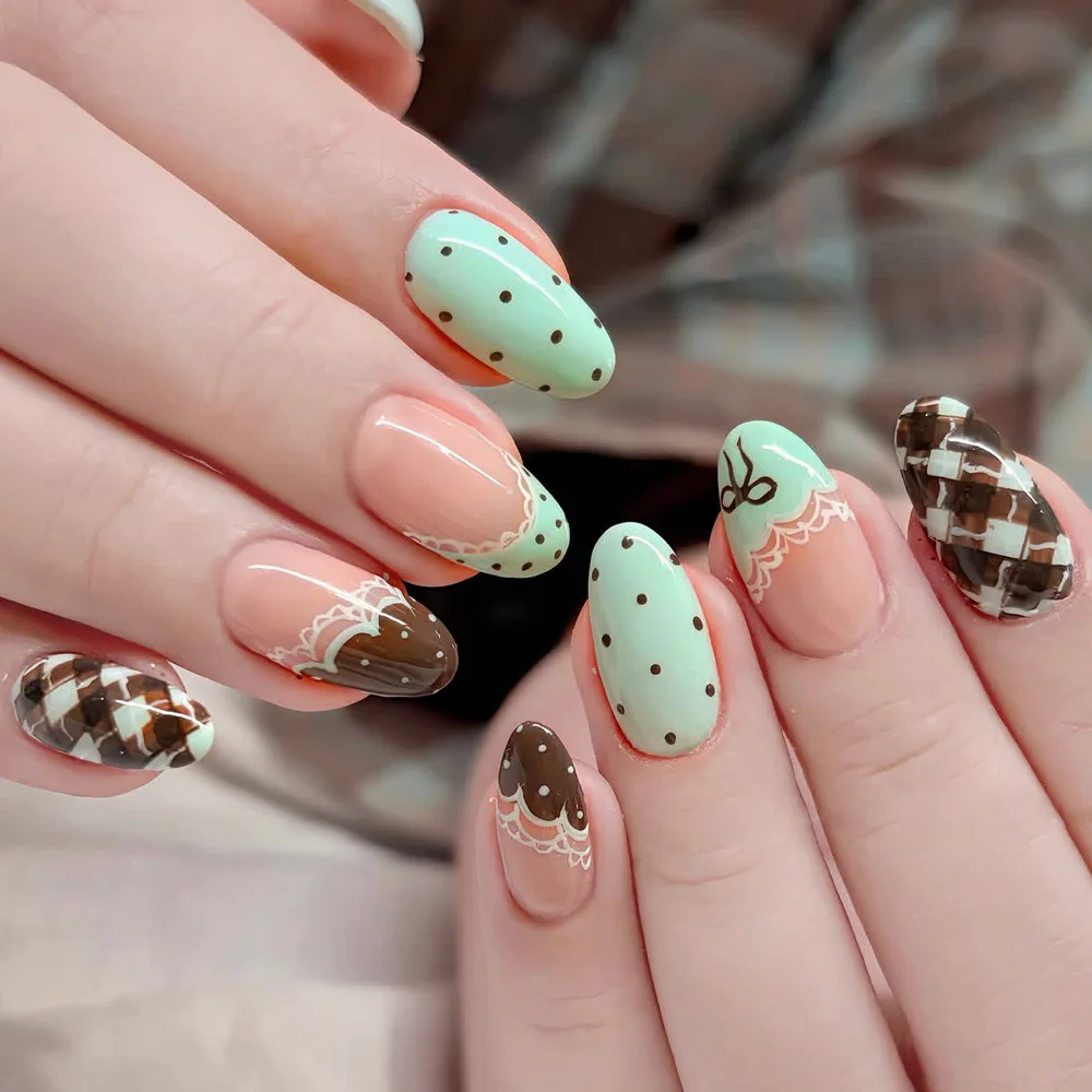 24pcs Sweet False Nail Patches Detachable Fake Nail Tips With Bowknots Love Heart Pearl Design Pink Almond Korean Press On Nail - Image 4