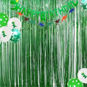 2/5/8Pcs Laser Green Foil Fringe Curtain Shiny Metallic Backdrop Decor for Birthday Wedding Christmas Dinosaur Jungle