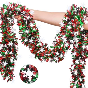 2M Christmas Snowflake Tinsel Garland Xmas Tree Decoration Christmas Metallic Twist Garland Ceiling Hanging New Year Party Decor