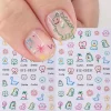 2PCS Cute Dinosaur Nail Art Stickers Japanese Style Sun Face Self-Adhesive Decals Summer Coconut Trees Letter Flower Decoration