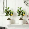 2Pcs 45cm 17.7inch Artificial Lemon Tree Potted Plants, Artificial Plants, Greenery for Home Office Desk Table Decor