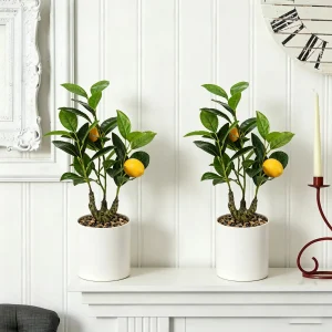 2Pcs 45cm 17.7inch Artificial Lemon Tree Potted Plants, Artificial Plants, Greenery for Home Office Desk Table Decor