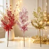 2Pcs Christmas Artificial Flower Bouquet Red Gold Glitter Berries Pick for Tree Ornament Holiday New Year Navidad Decorations
