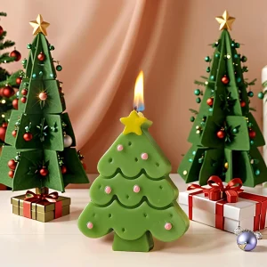 2Pcs Set Christmas Tree Shaped Scented Candle Aesthetic Aroma Soy Wax Christmas Decorative Candle Decorative Aromatherapy Candle