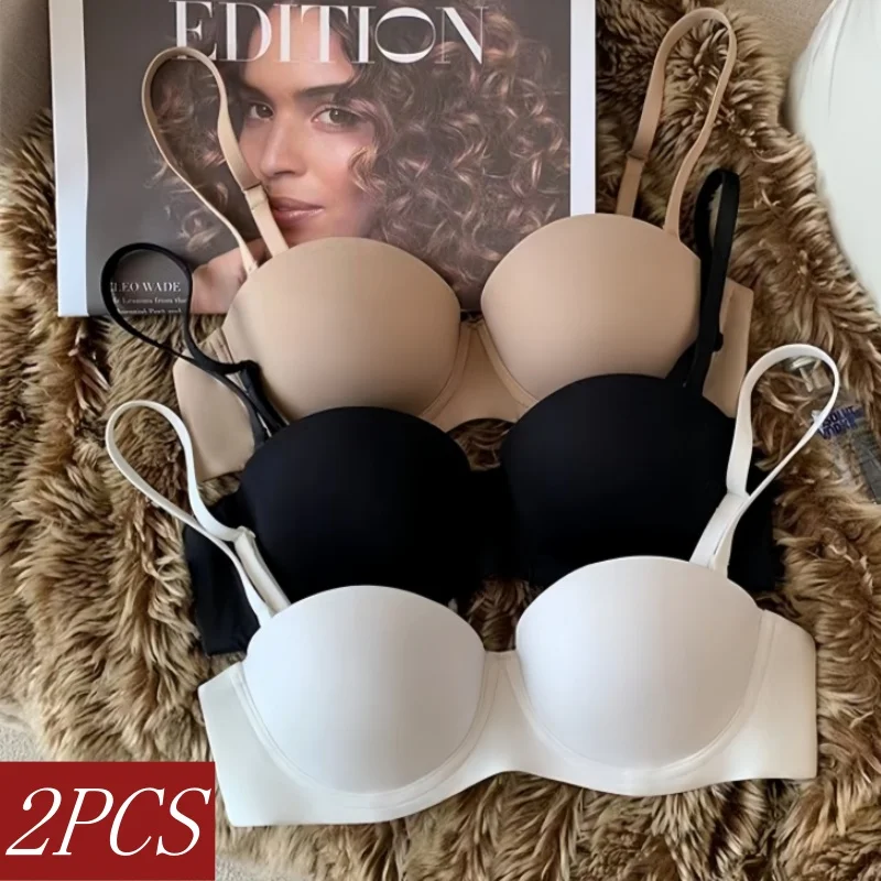 2Pcs/Set Seamless Bras For Women Push Up Bra 1/2 Cup Underwear Sexy Lingerie Smooth Invisible Brassiere Comfort Sexy Brassiere