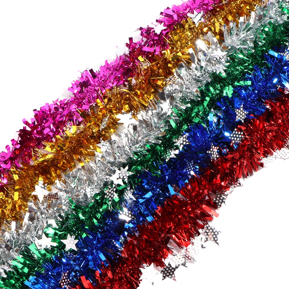2m/lot 9cm Colorful Stars Foil Tinsel Ribbon Xmas Tree Tinsel Ribbon Glitter Garland For DIY Party Christmas Crafts Decoration - Image 5