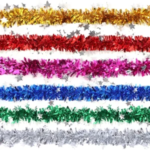 2m/lot 9cm Colorful Stars Foil Tinsel Ribbon Xmas Tree Tinsel Ribbon Glitter Garland For DIY Party Christmas Crafts Decoration