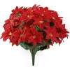 2pcs Artificial Poinsettia Bouquet 5 Heads Poinsettia Bush Christmas Flowers Porch Home Garden Indoor Outdoor Xmas Decorations