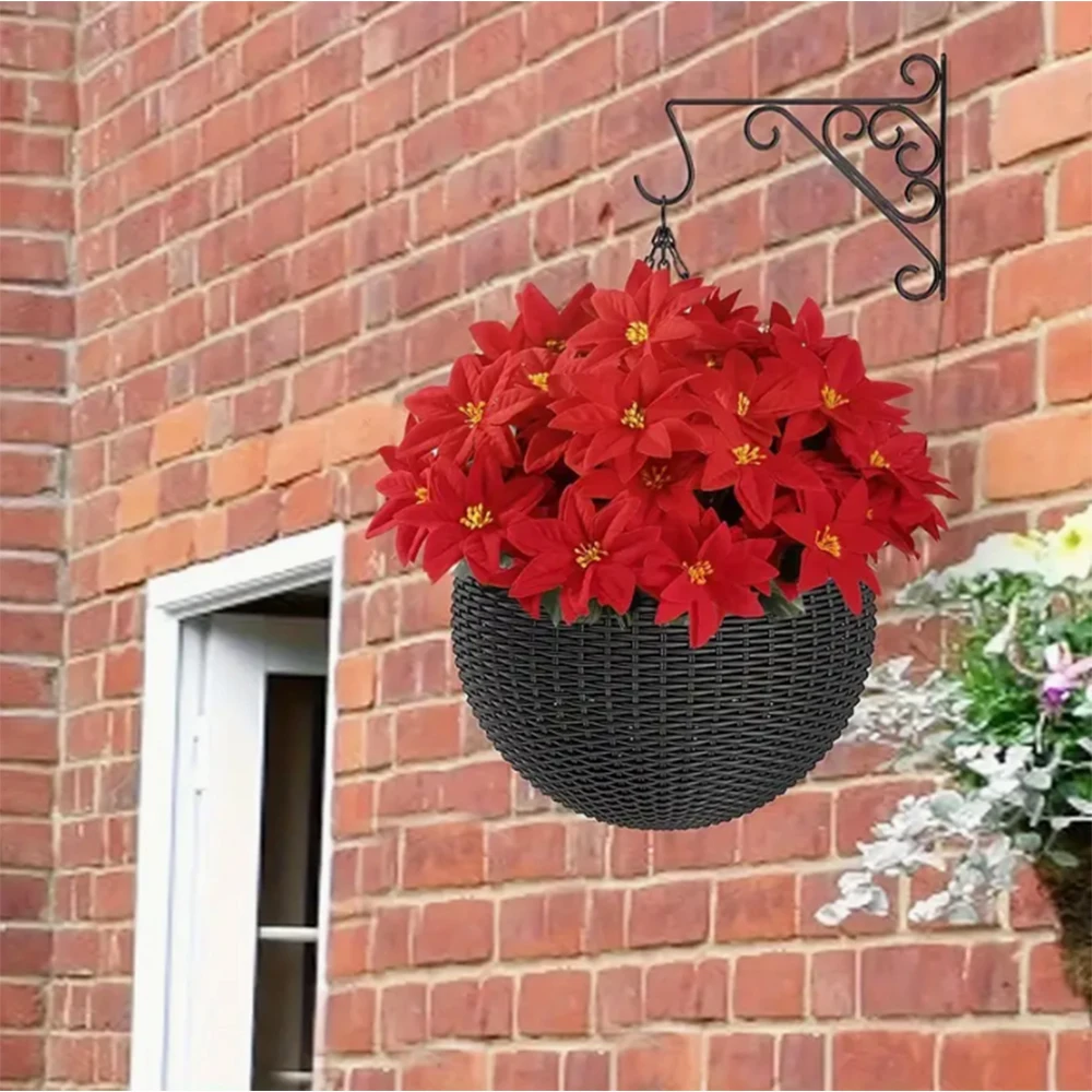 2pcs Artificial Poinsettia Bouquet 5 Heads Poinsettia Bush Christmas Flowers Porch Home Garden Indoor Outdoor Xmas Decorations - Image 4