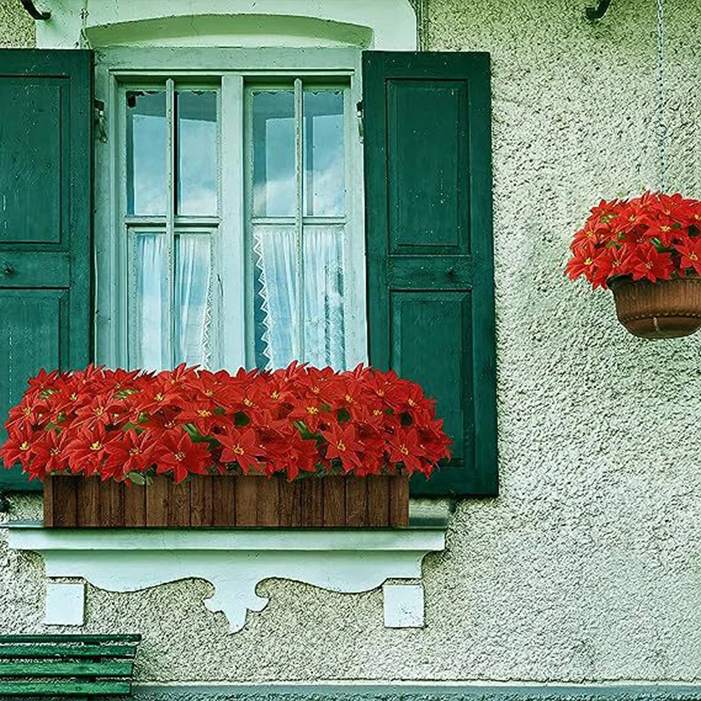 2pcs Artificial Poinsettia Bouquet 5 Heads Poinsettia Bush Christmas Flowers Porch Home Garden Indoor Outdoor Xmas Decorations - Image 5