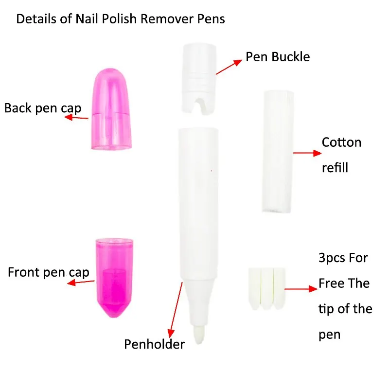 2pcs Nail Polish Remover Pens UV Gel Nail Polish Remover Cleaner Pen Manicure Tool With 3 Pen Heads By Random Corrector Pencil - Image 4