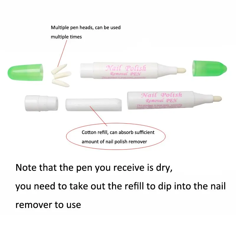 2pcs Nail Polish Remover Pens UV Gel Nail Polish Remover Cleaner Pen Manicure Tool With 3 Pen Heads By Random Corrector Pencil - Image 3