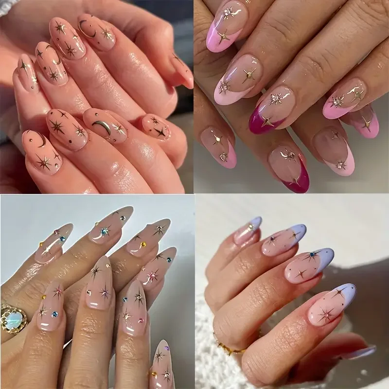 2pcs Y2K Starburst Nail Art Stickers Sparkling Golden & Silvery French Manicure Decorations for DIY Nails - Image 2