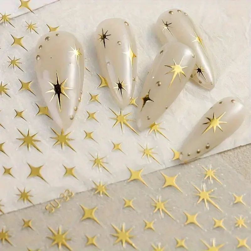 2pcs Y2K Starburst Nail Art Stickers Sparkling Golden & Silvery French Manicure Decorations for DIY Nails - Image 3