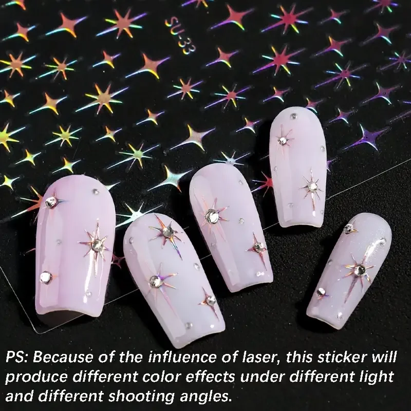 2pcs Y2K Starburst Nail Art Stickers Sparkling Golden & Silvery French Manicure Decorations for DIY Nails - Image 5