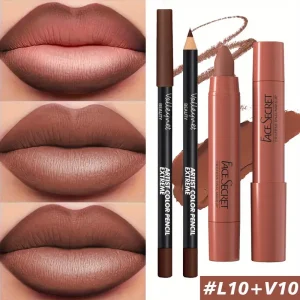 2pcs/Set Matte Velvet Lipstick Lip Combo,Long-lasting Waterproof High-saturation Non-sticky Formula,pink Pink Tones