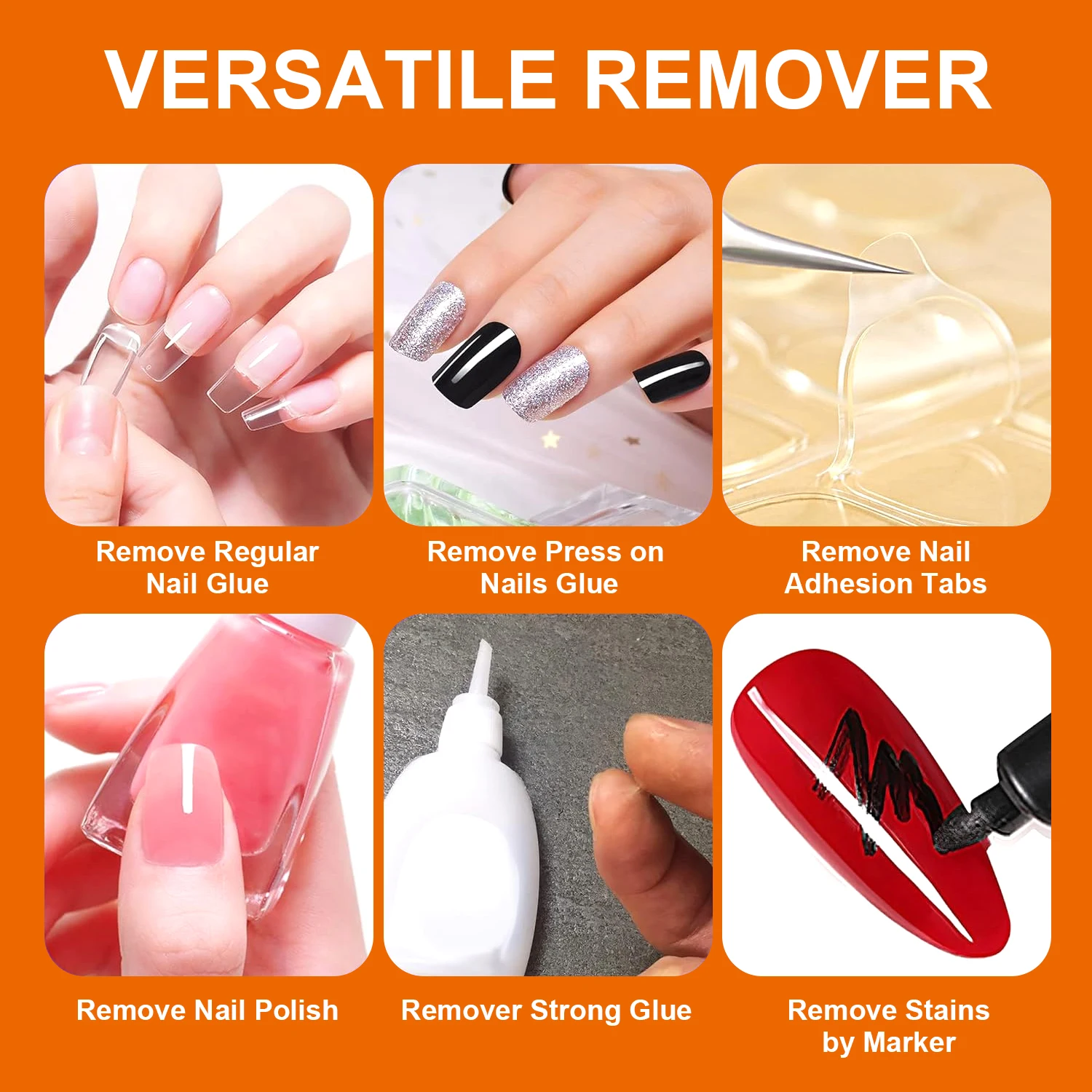 3 Bottles Nail Glue Remover for Fake Nails Easily Removes Acrylic Nails, Press-On Nails & Rhinestones - Convenient Prying Cap - Image 2