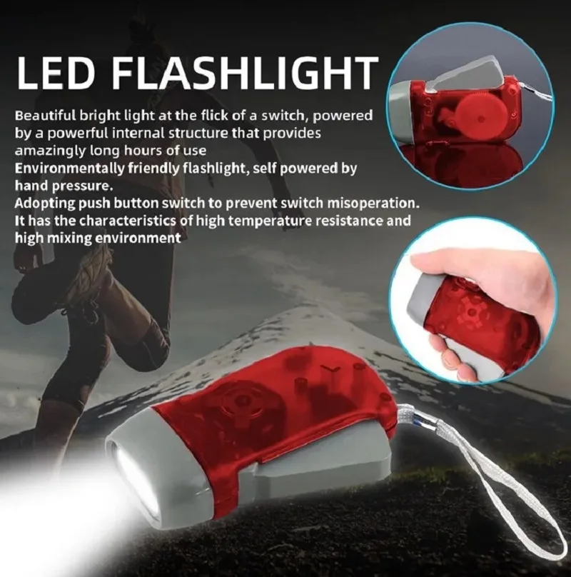 3 Colors Hand Pressing Dynamo Crank Power Wind Up Flashlight Mini Self Generating Torch LED Camping Lamp Light for Outdoor Home - Image 4