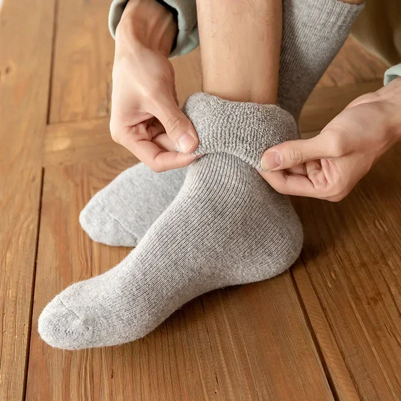 3 Pairs Men Women Wool Socks Couples Solid Winter Snow Chrismas Gift Thermal Cashmere Marino Thickened Fleece Terry Loop socks - Image 4