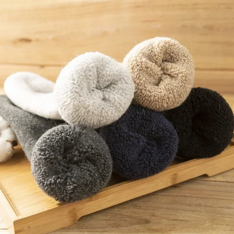 3 Pairs Men Women Wool Socks Couples Solid Winter Snow Chrismas Gift Thermal Cashmere Marino Thickened Fleece Terry Loop socks - Image 6