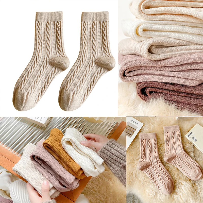 3 Pairs Thicken Cashmere Wool Socks Women's Winter Super Warm Solid Mid-Calf Snow Boot Socks Thermal Japanese Fashion Pile Socks - Image 6