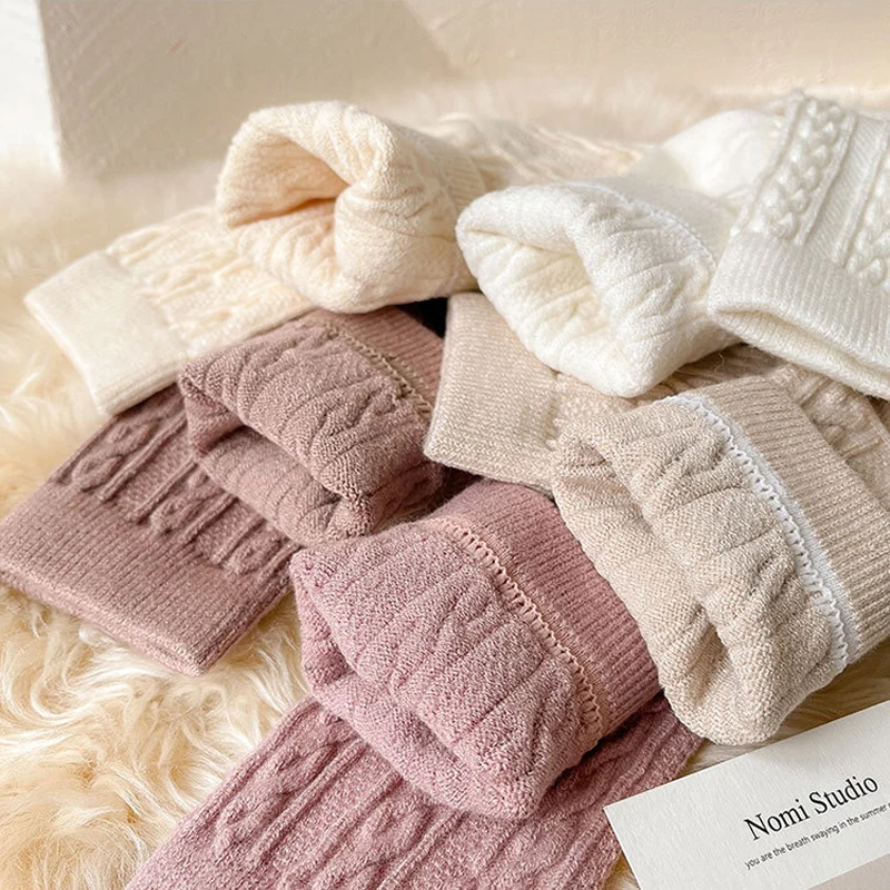 3 Pairs Thicken Cashmere Wool Socks Women's Winter Super Warm Solid Mid-Calf Snow Boot Socks Thermal Japanese Fashion Pile Socks - Image 5