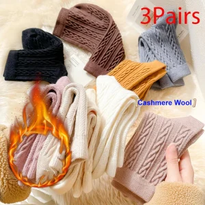 3 Pairs Thicken Cashmere Wool Socks Women's Winter Super Warm Solid Mid-Calf Snow Boot Socks Thermal Japanese Fashion Pile Socks