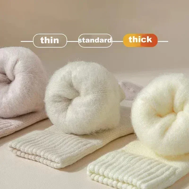 3 Pairs Women Socks Wool Autumn Winter Warm Snow Markron Color Thick Plush Hairy Soft Postpartum Stockings Floor Sleep Socks - Image 3