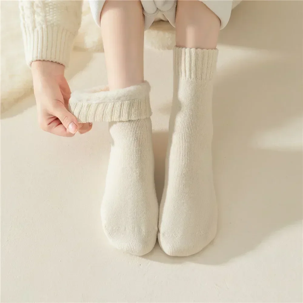 3 Pairs Women Socks Wool Autumn Winter Warm Snow Markron Color Thick Plush Hairy Soft Postpartum Stockings Floor Sleep Socks - Image 5