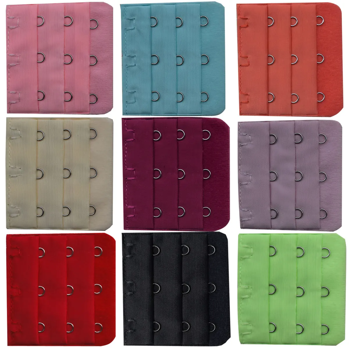 3-Row 3-Hook Bra Extender with Stainless Steel Hooks for Bras, Adjustable Extra Length Soft Velvet Back Closure (Multi Colors)