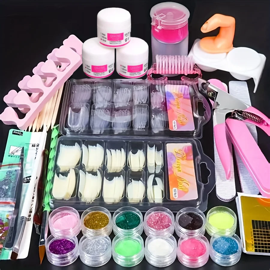 3 in 1 Acrylic Nail Kit for Beginners 12 Color Glitter Acrylic Powder White Clear Pink Acrylic Powder Nails Extension Professio
