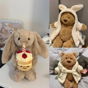 30cm Cute Bunny Hood Bathrobe Teddy Bear Plush Doll Soft Stuffed Animal Sofa Decor Birthday Valentine Gift Cuddle Charm Gift