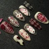 30pcs 3D Dream Rose Press on Nails Heart & Animal Wave Fake Nail Short Almond Full Coverage Nail for Women&Girl False Nail Art