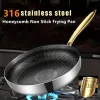 316 Stainless Steel Frying Pan Wok Non-stick Honeycomb Pot Home Steak Skillet Gas Stove Induction Saucepan Kitchen Cookware