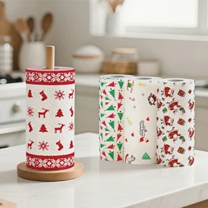 3/1RollsChristmas Kitchen Paper Rolls, Dual-Use Wet & Dry Washable Rags - for Home, Dishwashing, Wiping - Christmas Theme Rolls