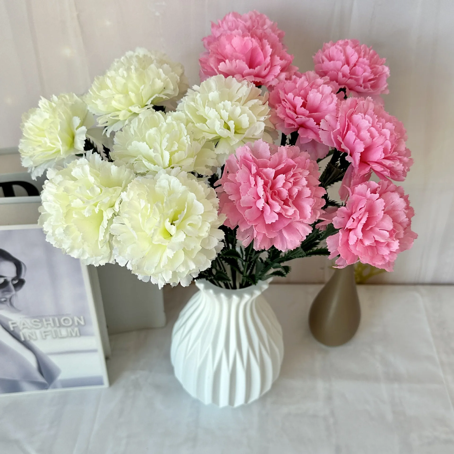 38cm New 7 Fork Water Grass Carnation Artificial Flowers Home Hotel Table Decor Fake Flower Bouquet Photography Props - Image 2
